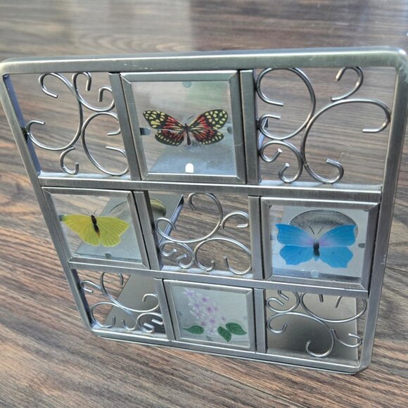Vintage PARTYLITE Etched Glass Butterfly Tealight Pewter Easel Holder NEW! - Picture 3 of 9